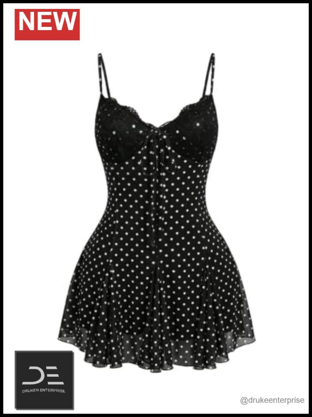 Plus Size Polka Dot Lace Mini Dress Tie Front Sleeveless Ruffle
